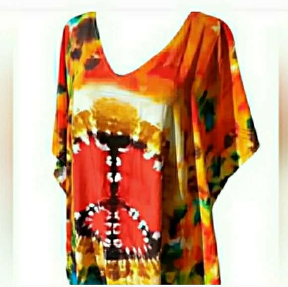 Kaftan Dress Swimsuit Coverup Tie Dye Peace Maxi XL NEW✌️ Last 1 - Picture 4 of 9
